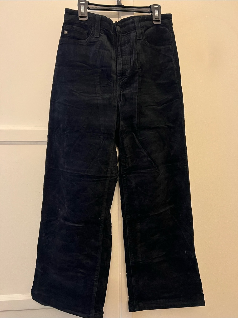 Ag Adriano Goldschmied Black Corduroy Cropped Wide-Leg Pants